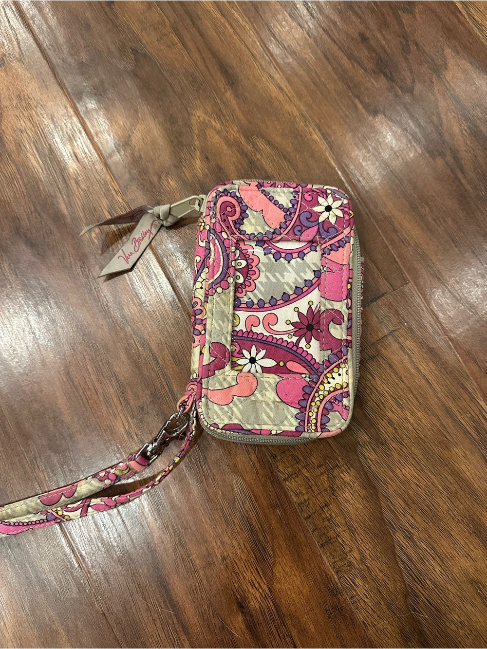 Vera Bradley Pink Paisley Quilted Wristlet with Detachable Strap
